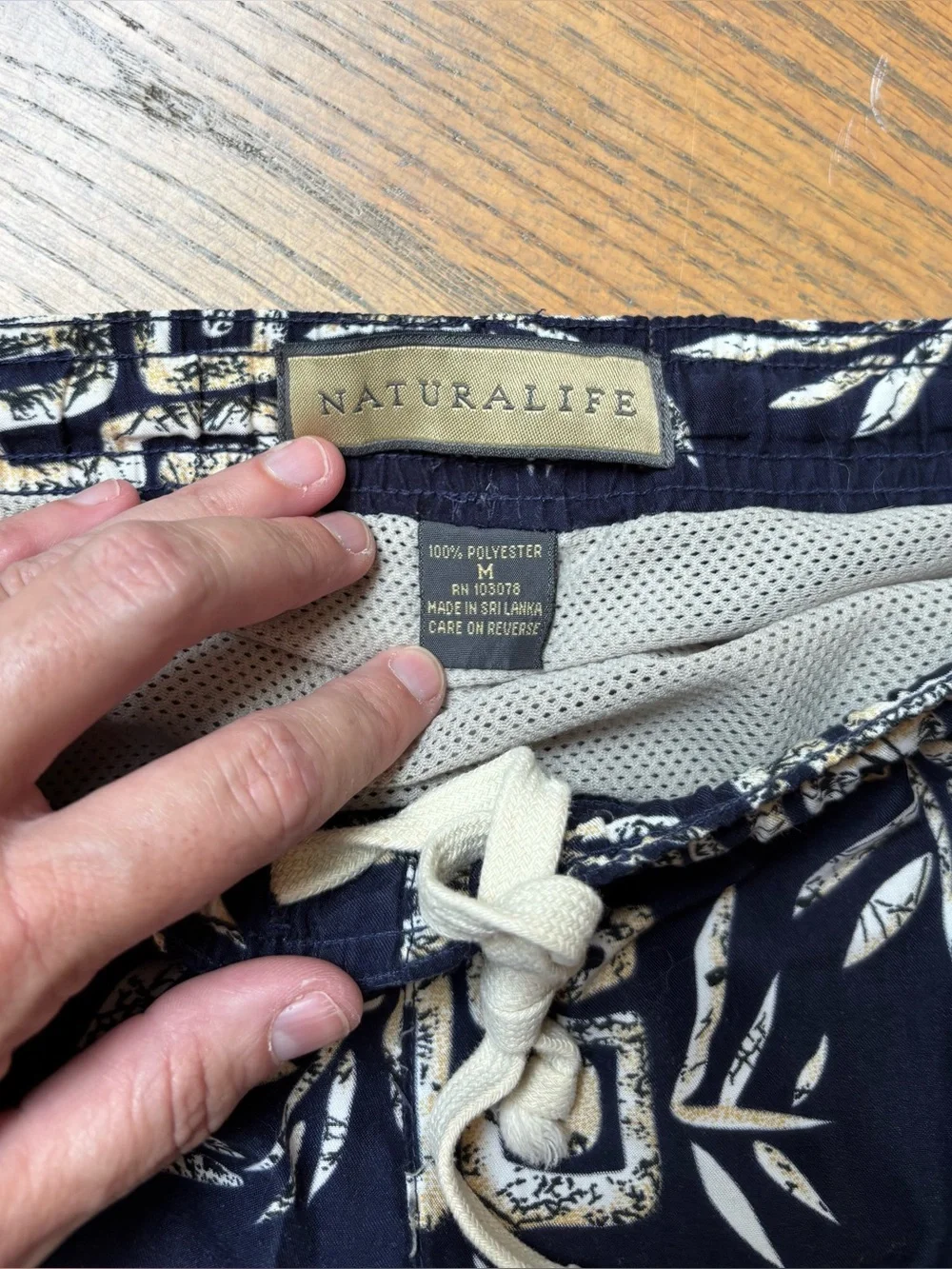 NATURALIFE Navy Blue Geometric Print Swim Trunks Size Medium Beach Hawaiian